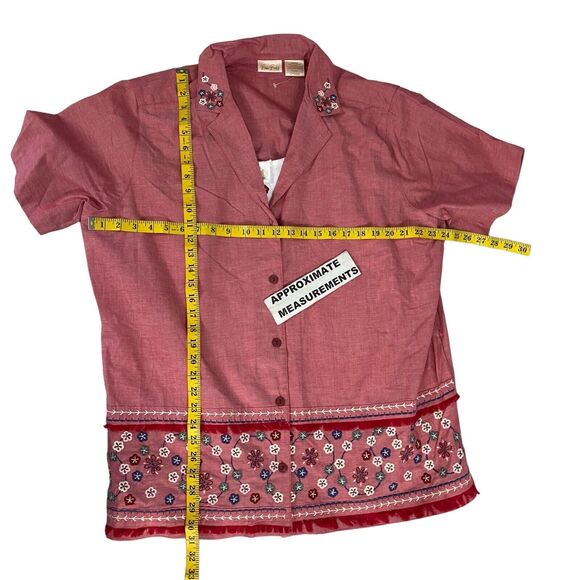 Bobbie Brooks Shirt Womens Size 20W Red 2X Embroidered Floral Work Office Casual - Picture 4 of 16